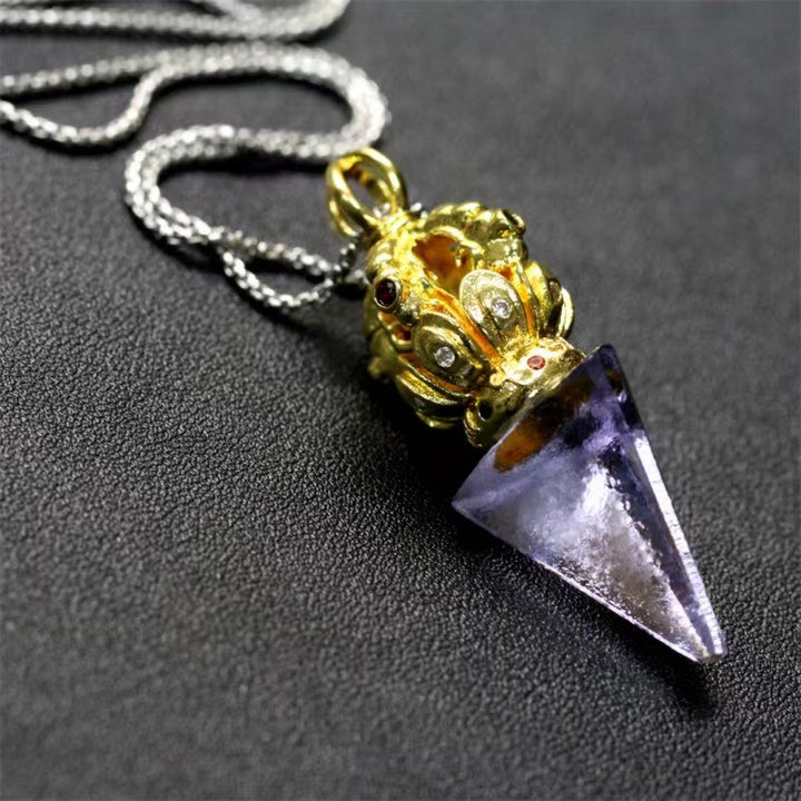 Kette Liuli-Kristall Vajra Lotus Tibet Stärke Goldanhänger Amethyst