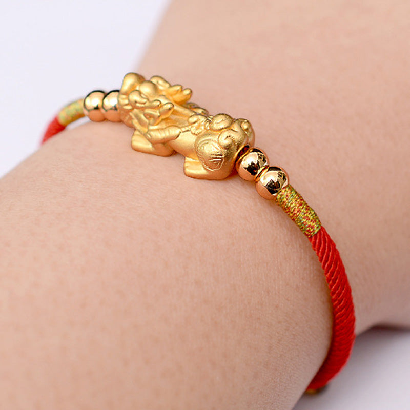Armband Pixiu "Glück" Rotband - 24K Vergoldet