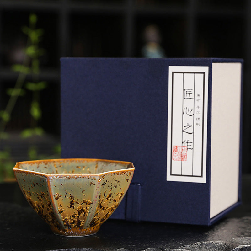 Matcha Schale Keramik Braun Bunt 100 ml mit Box (schmal)