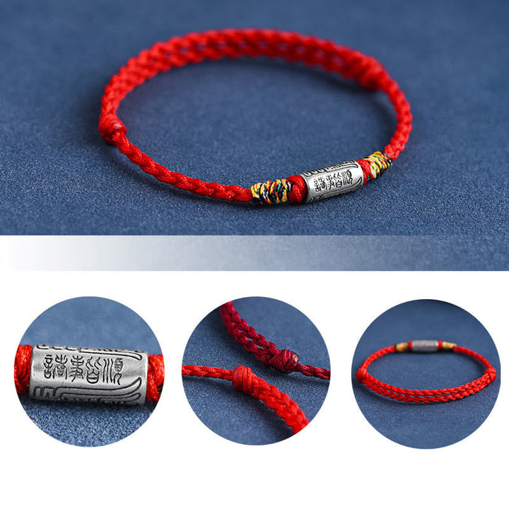 Rotes Armband 925 Silber mit chinesischen Zeichen elastisch Schutz Stärke