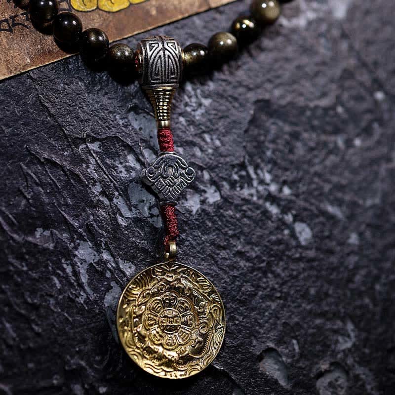 Mala Tigerauge Obsidian Armband mit goldenem Anhänger Wohlstand
