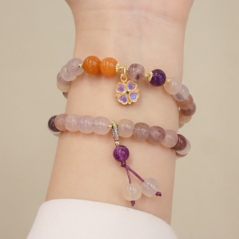 Jade Armband Wohlstand Stärke mit Rosenquarz und Amethyst Perlen elegant.
