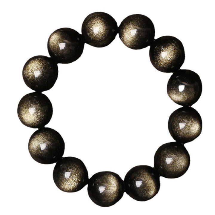 Armband Tibetanischer Obsidian schwarze Perlen glänzend elastisch Naturstein.