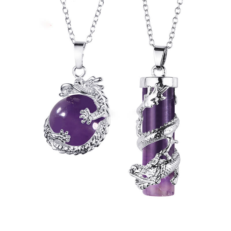 Kette Obsidian Drachen Anhänger lila Stein silbern verarbeitet elegant