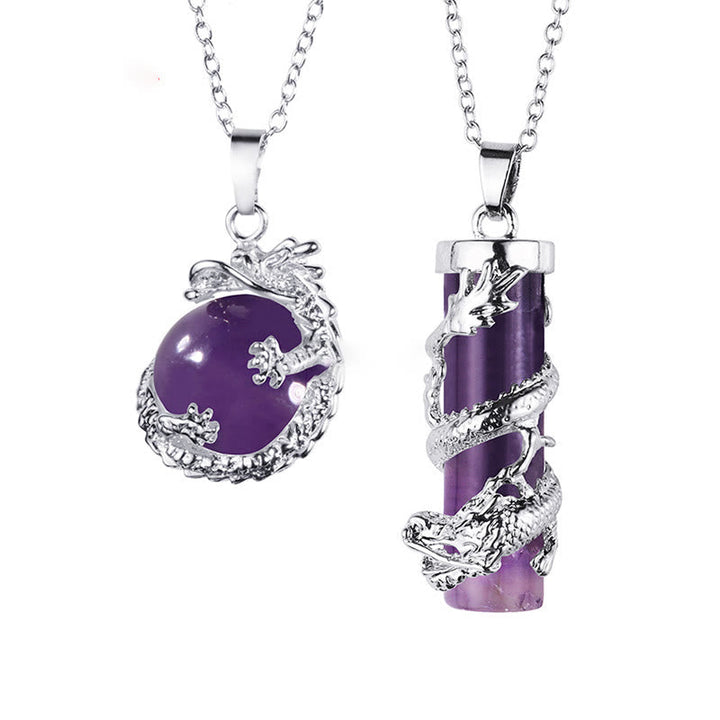 Kette Obsidian Drachen Anhänger lila Stein silbern verarbeitet elegant