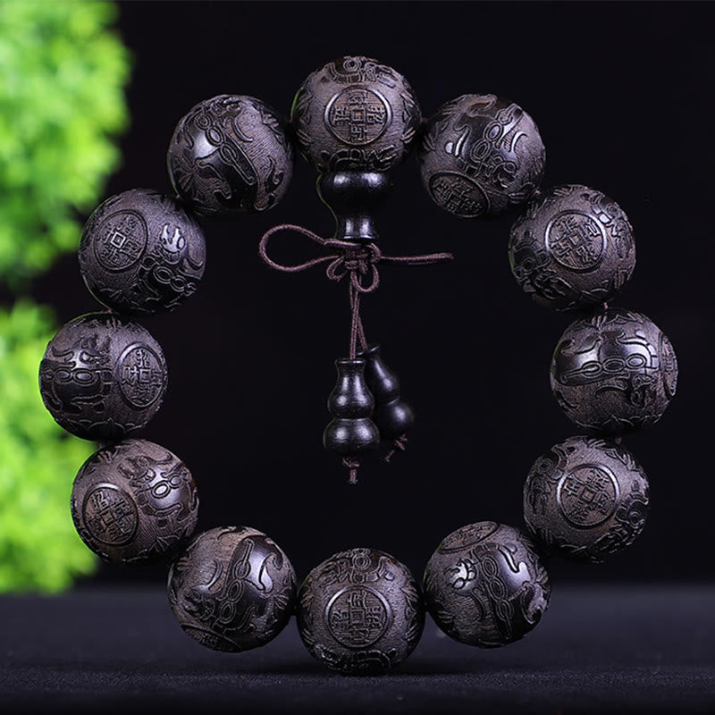 Chinesisches Tierkreis Armband Rosenholz Kupfer Perlen Handwerk