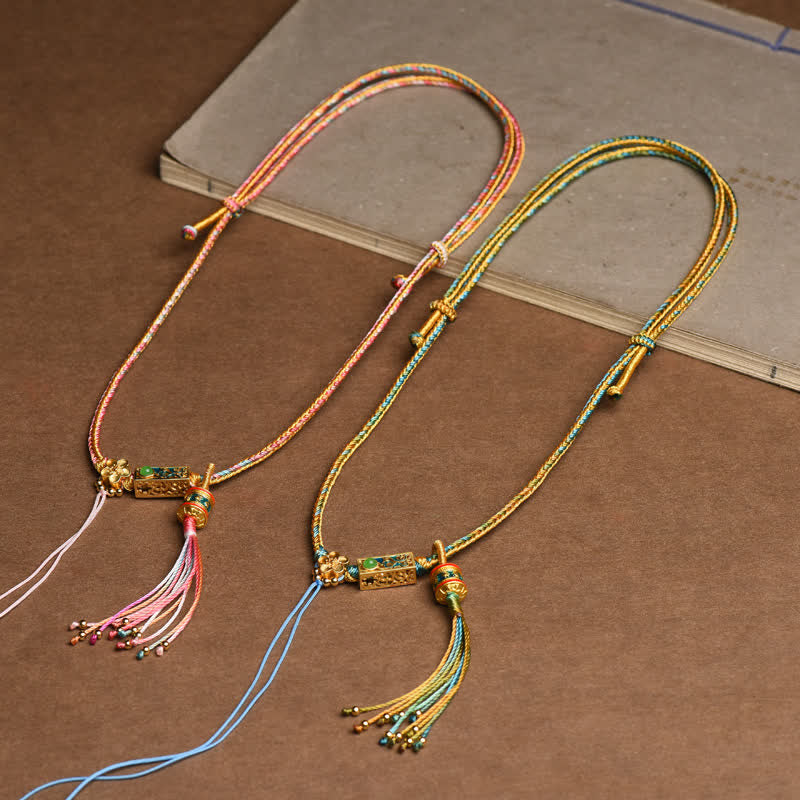 Kette bunte Perlen Kupfer Buddha Wohlstand Quaste