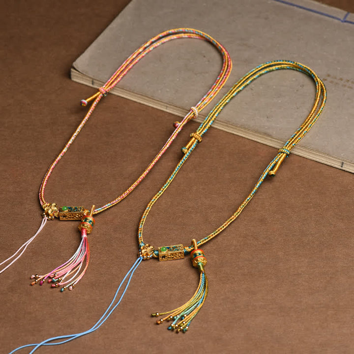 Kette bunte Perlen Kupfer Buddha Wohlstand Quaste