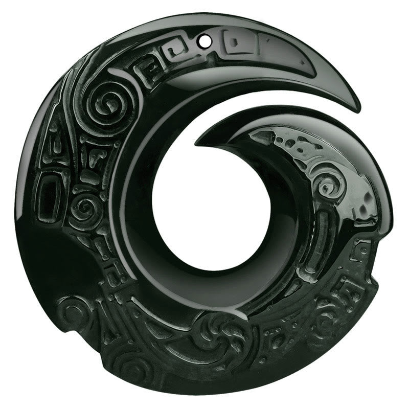 Hetian Cyan Jade Anhänger schwarz Spirale geschnitzt