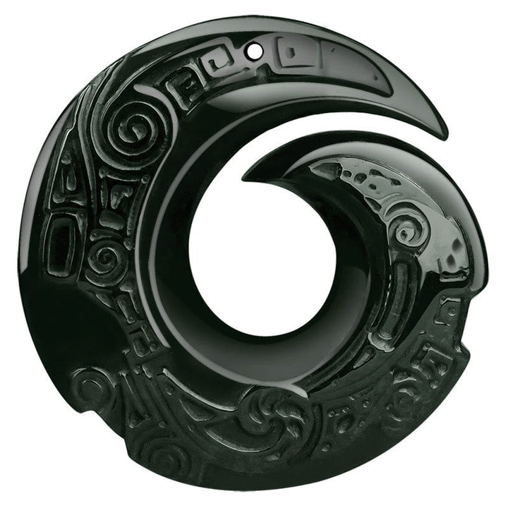 Hetian Cyan Jade Anhänger schwarz Spirale geschnitzt