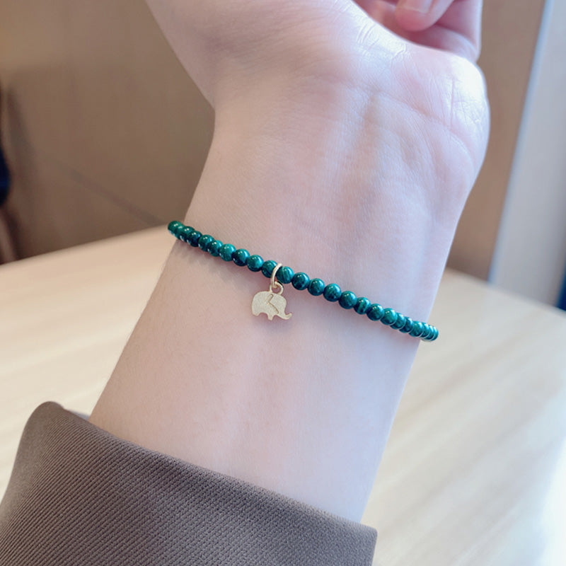 Armband Malachit Elefant grüner Naturstein Perlen Charm am Handgelenk