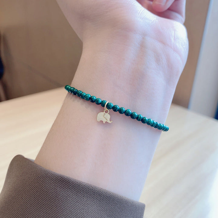 Armband Malachit Elefant grüner Naturstein Perlen Charm am Handgelenk