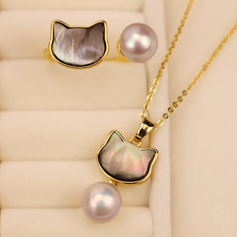 Kette Perle Katze Gold Glanz