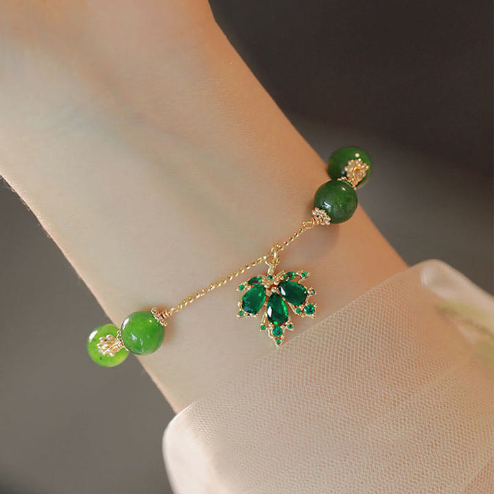 Armband – Stärke & Mut & Energie grüner Jade elegant goldfarben glänzend