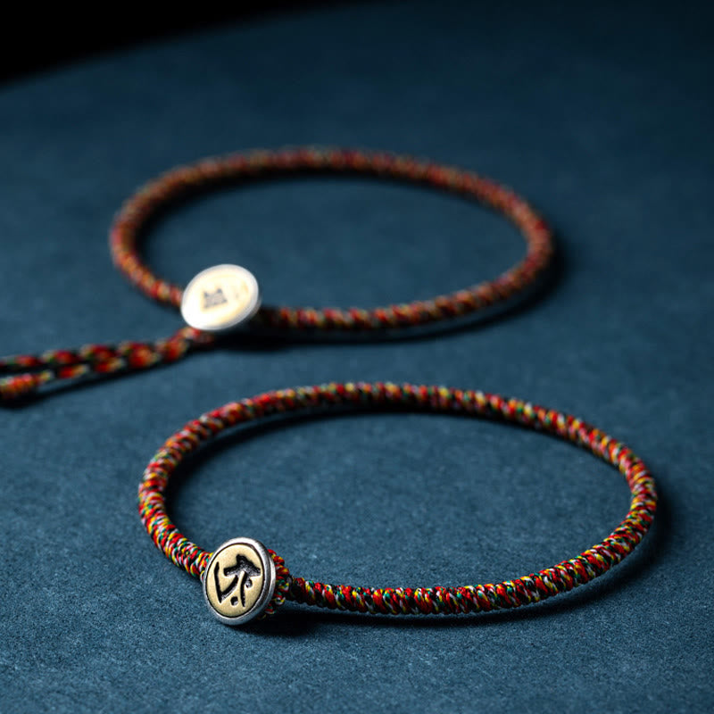 Rotes Armband 925 Silber Chinesisches Tierkreis Schutz elastisch geflochten