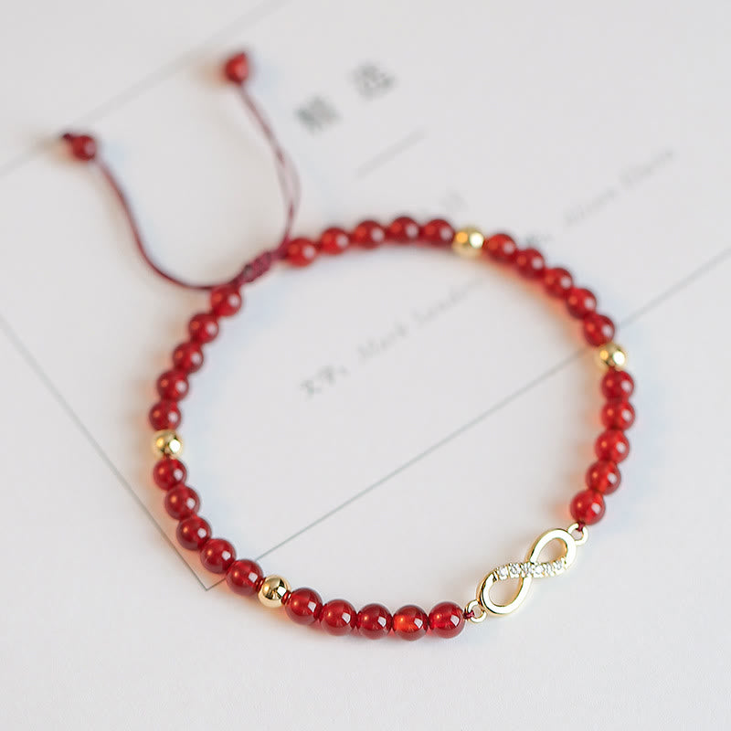 Rotes Achat Armband mit Kleeblatt Charm elastisch Naturstein elegant