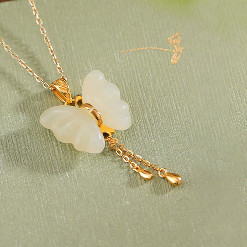 Jade Schmetterling Anhänger Gold Schmuck Segen