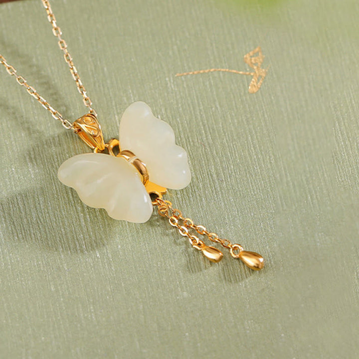 Jade Schmetterling Anhänger Gold Schmuck Segen