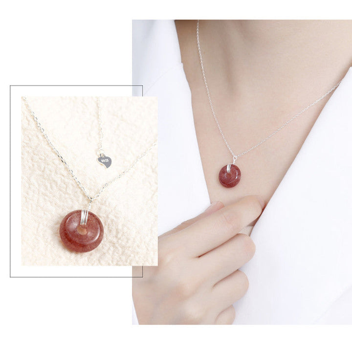 Kette 925er Silber Erdbeerquarz Buddha Heilung Donut Anhänger