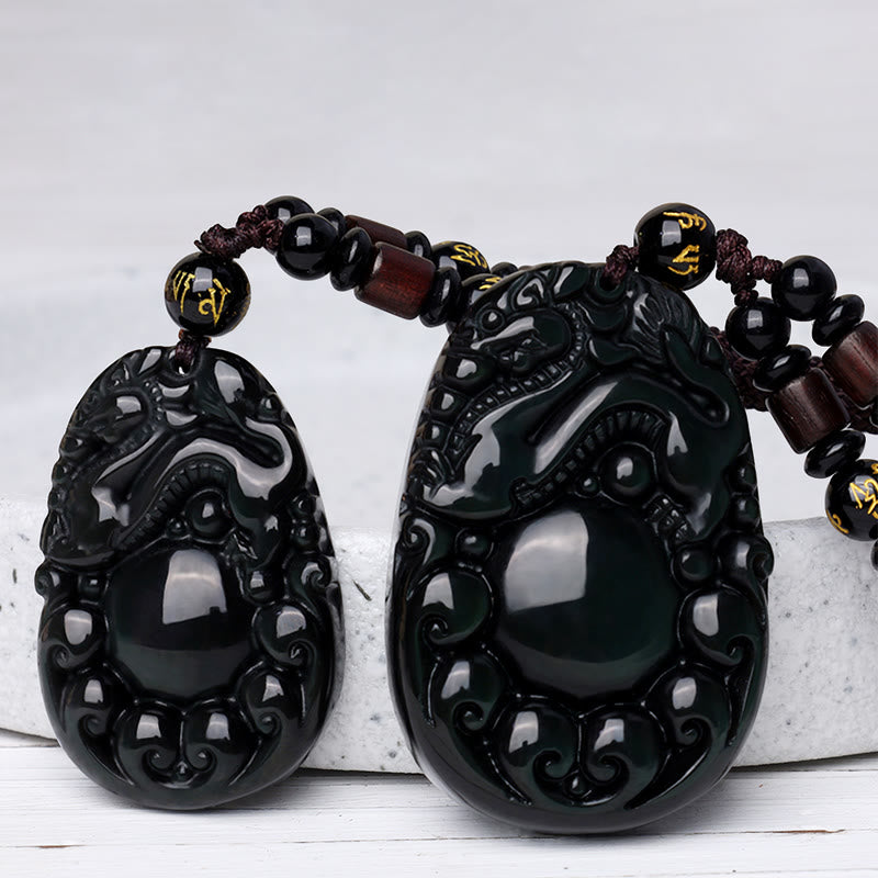 Kette Obsidian Pixiu – Bild 2 – Schwarze Obsidian Kette Pixiu Anhänger Naturstein Glücksbringer Amulett