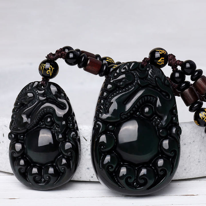 Kette Obsidian Pixiu – Bild 2 – Schwarze Obsidian Kette Pixiu Anhänger Naturstein Glücksbringer Amulett