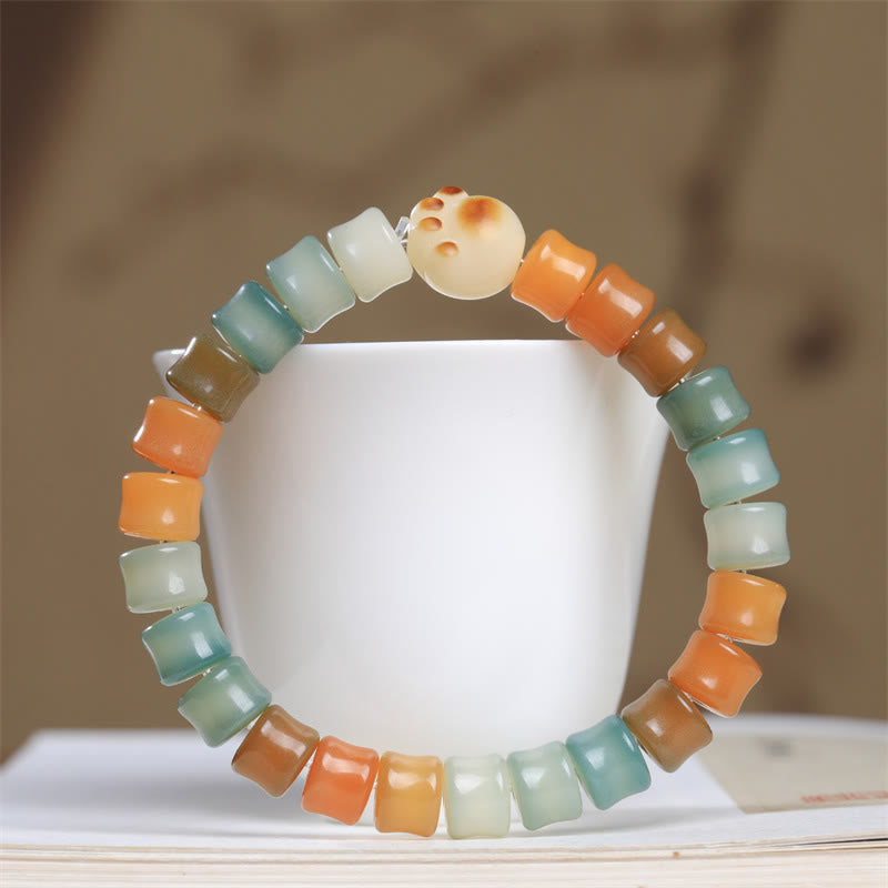 Armband mit farbigen Perlen Bodhi Katze Naturstein elastisch.