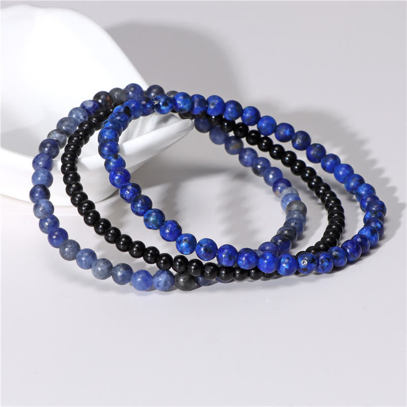 Armband Kristall – Frieden Lapislazuli Sodalith schwarze Perlen elastisch