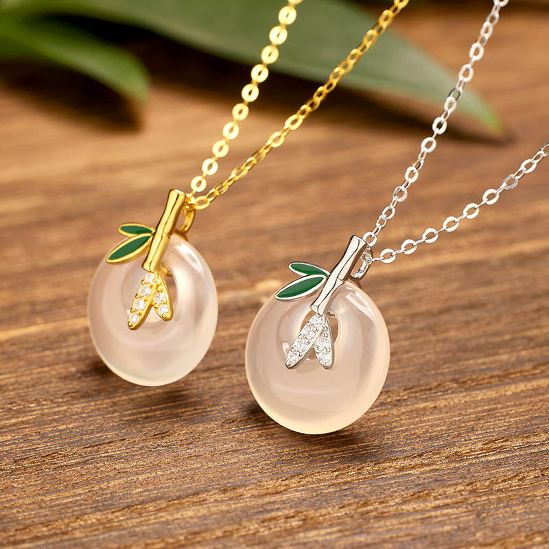 Kette Chalcedon Anhänger Gold Silber Bambusblatt