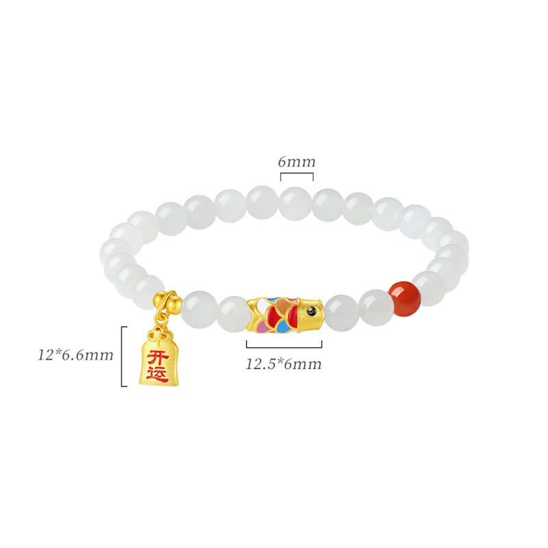 Armband 925 Silber Weiße Jade Koi Fisch – Glück