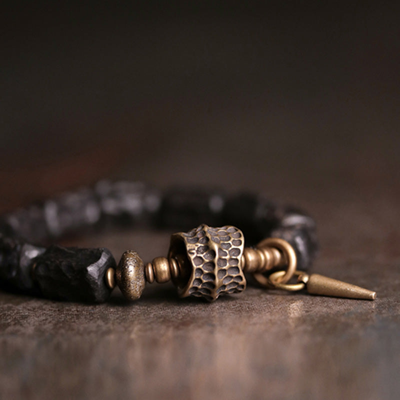 Armband Kupfer Ebenholz Paar Schutz Balance schwarze Perlen Naturstein elegant