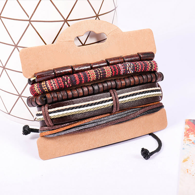 Wickelarmband Leder Holzperlen Vintage Style