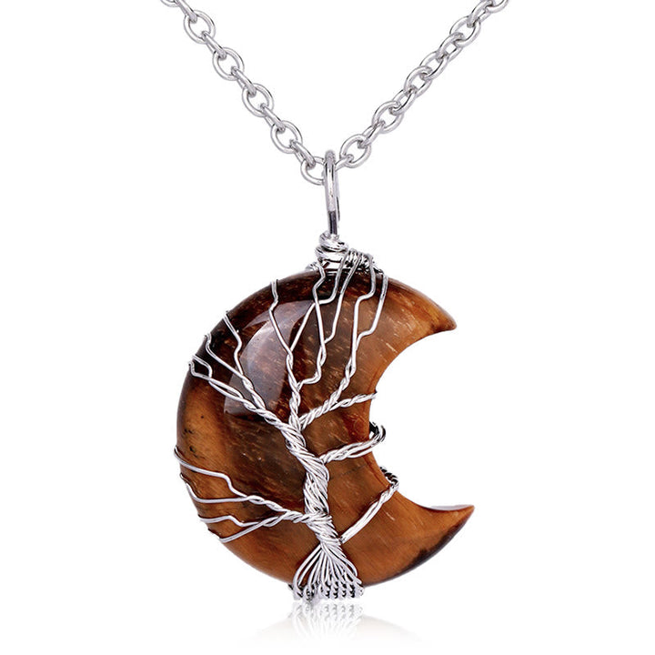 Mondstein Anhänger Lebensbaum Silber Kette Naturstein Schmuck elegant