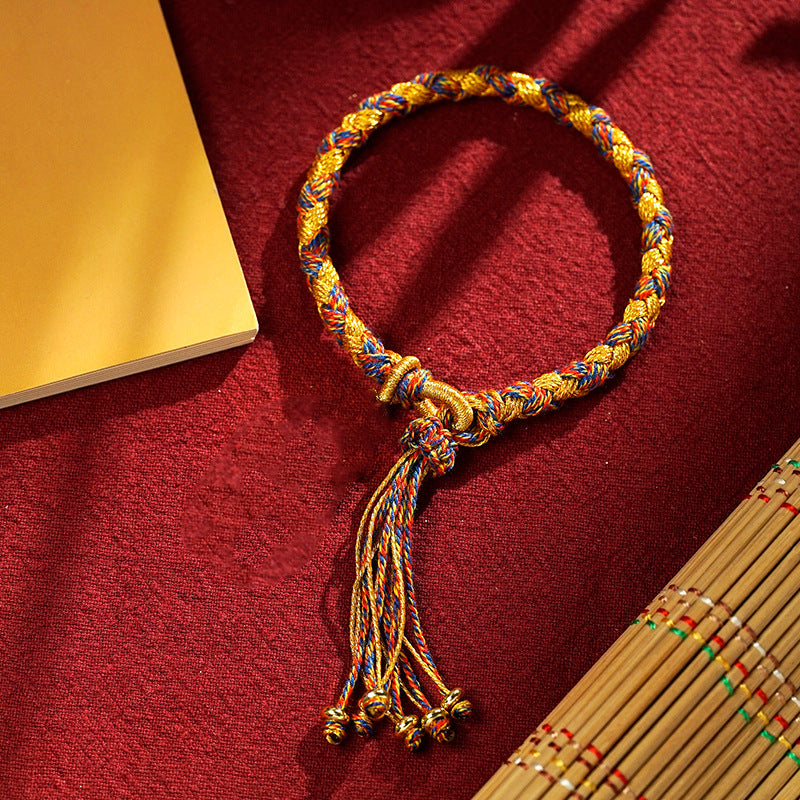 Armband Drachen – Glück & Wohlstand Energie, gold rot geflochten Quaste.
