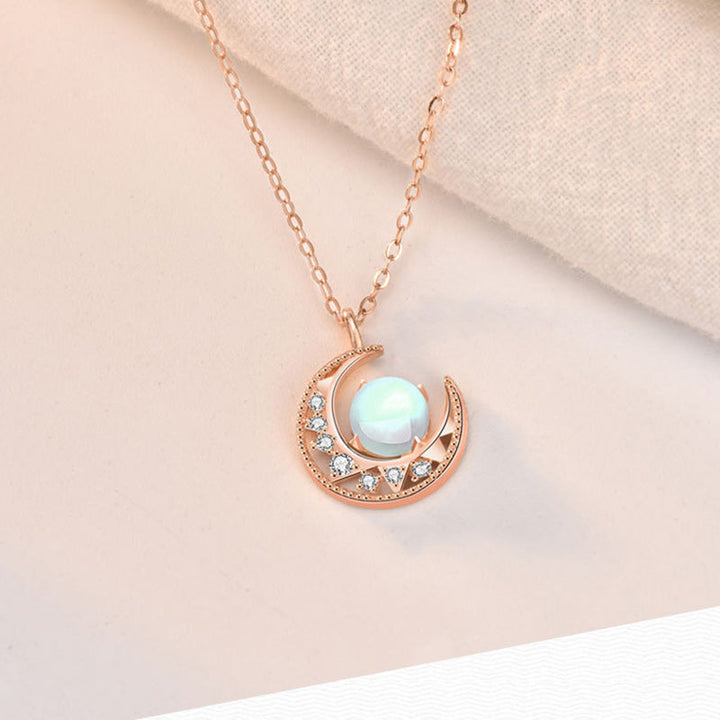 Mondstein Mond Anhänger Kette Roségold Zirkonia