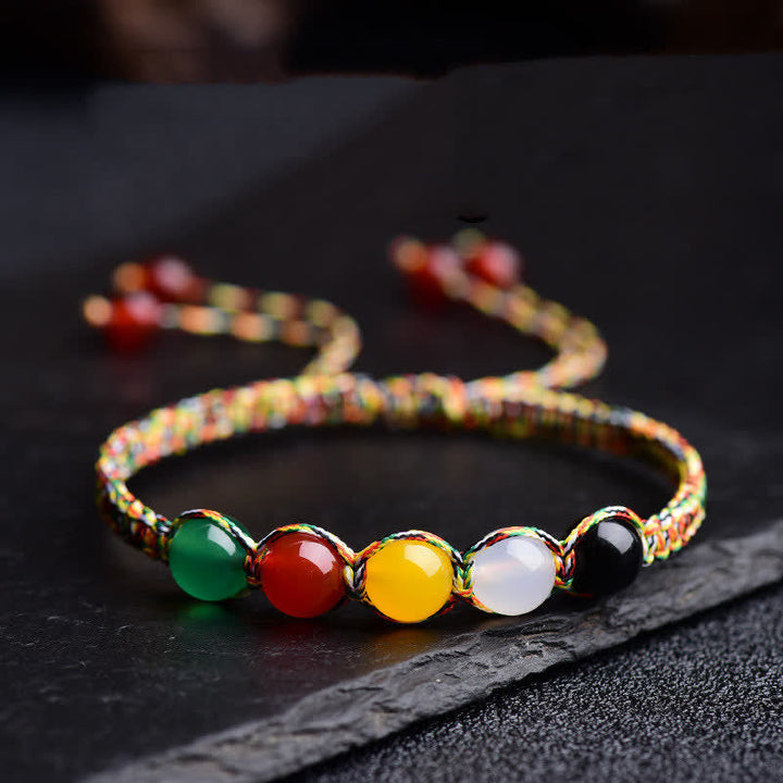 Armband Achat Fünf Elemente bunte Steine elastisch Naturstein Schmuck