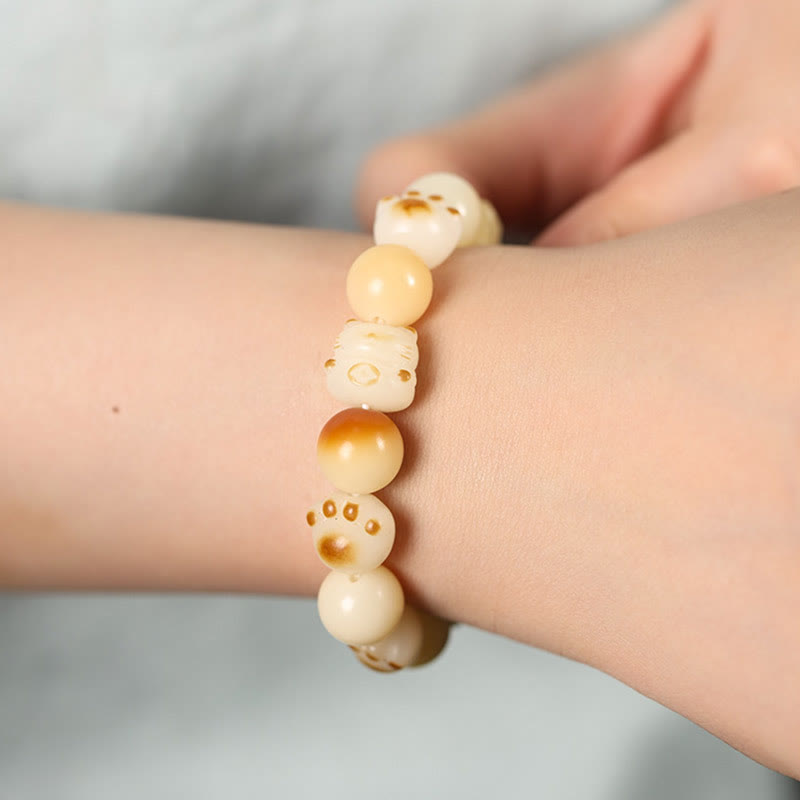 Sandelholz Bodhi Katze Armband Handgelenk Naturstein elastisch Glück Frieden