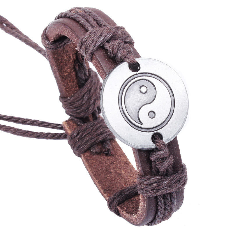 Armband Yin Yang – Harmonie Lederband braun Naturstein elegant getragen