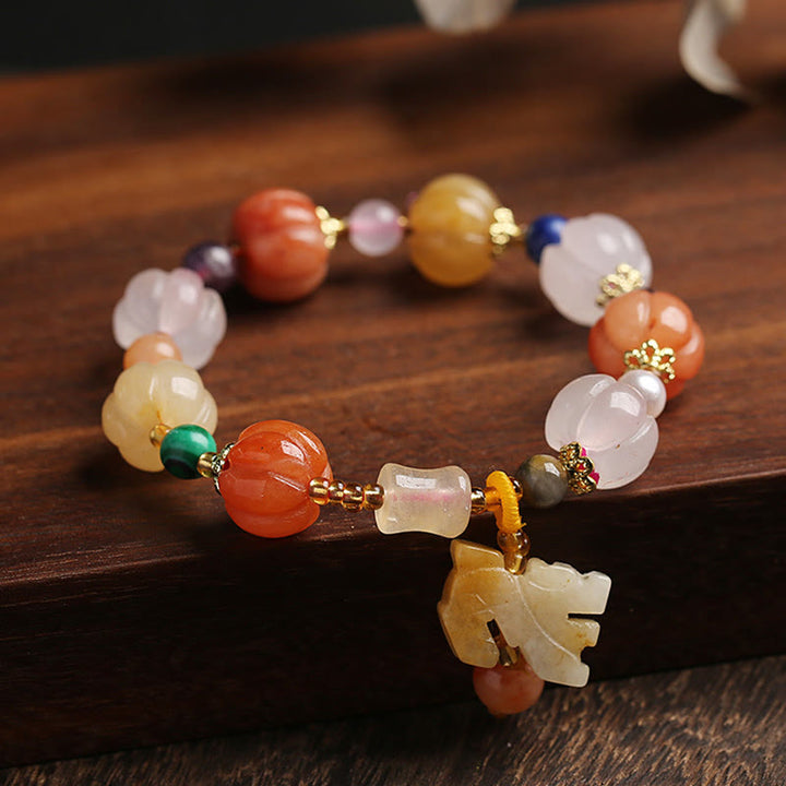 Buntes Kristall Jade Armband mit Pixiu Anhänger Wohlstand Glück