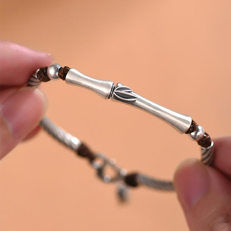 Silberarmband 925er mit Bambus-Motiv, Glück und Wohlstand symbolisierend, elegantes Design.