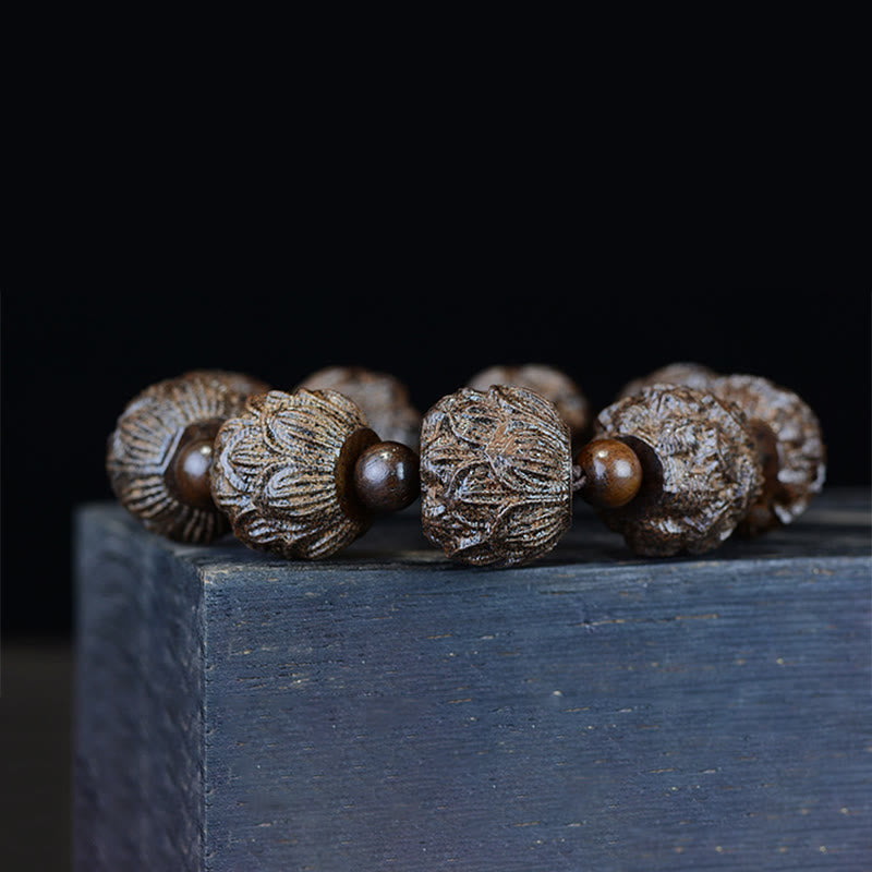 Ebenholz Drachen Armband mit braunen Perlen Naturstein Balance