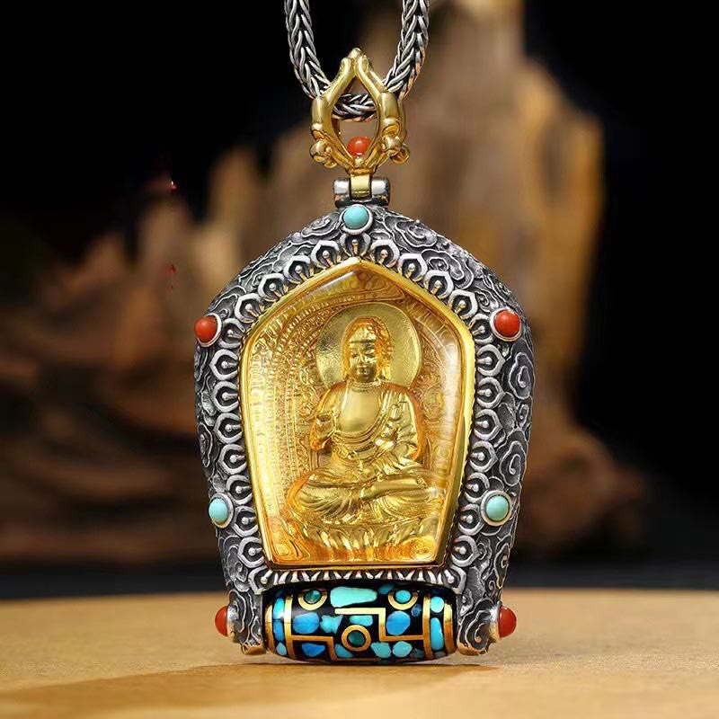 Kette Dzi Tibetischer Tierkreis – Wohlstand & Segen – Echter Naturstein – Tibetische Dzi Kette Buddha Anhänger Silber Gold Naturstein Schmuck