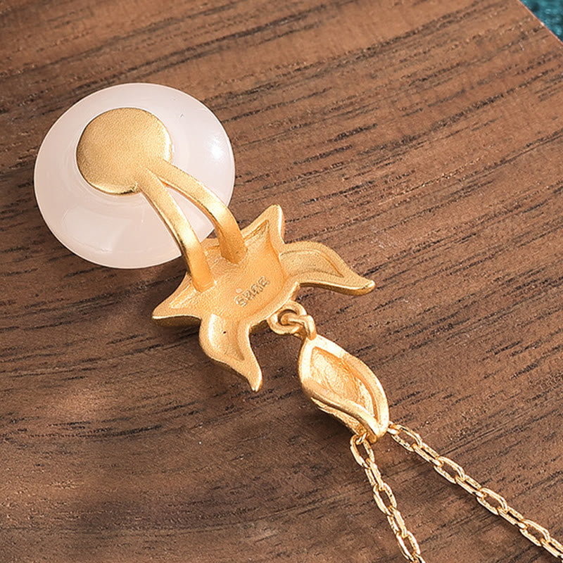 Kette, Weiße Jade, Fuchs, Vergoldet, Anhänger, Glückbringer