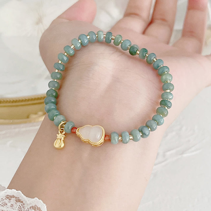 Armband Erdbeerquarz Perle Fu-Zeichen grüne Jade Perlen Gold elegant