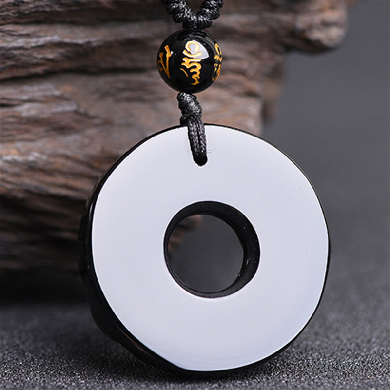 Kette Obsidian Pixiu Wohlstand – eleganter schwarzweißer Naturstein Anhänger