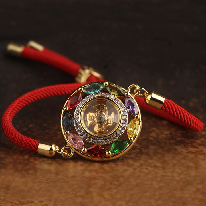Rotes Armband mit Kupfer Anhänger Zirkon Wohlstand Glücksbringer.