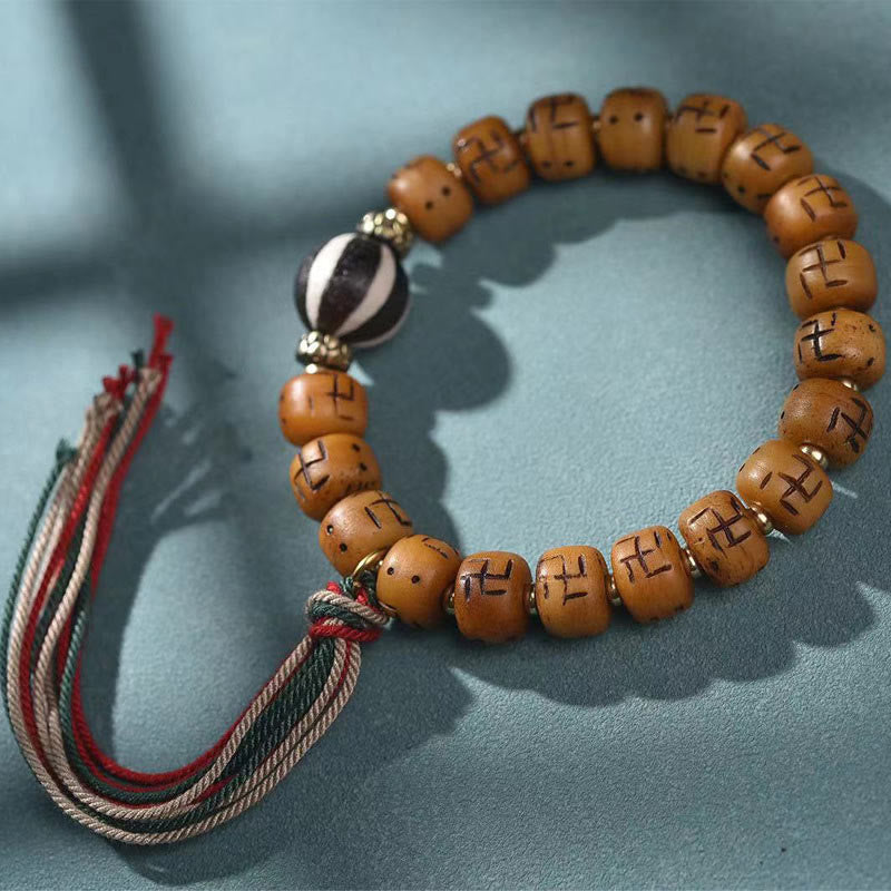 Armband Kamelknochen mit Schutzperle, elastisch, handgefertigt, braun