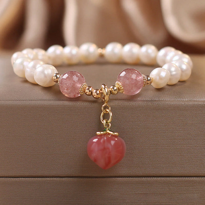 Armband Erdbeerquarz Perle – Liebe elegantes Schmuckstück weiße Perlen rosa Stein