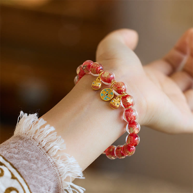 Rotes Armband Kupfer Goldverschlingendes Wesen – Glück Handgelenk elastisch