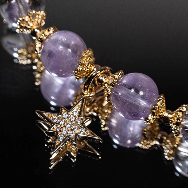 Armband Amethyst Stern – Heilung & Frieden mit goldenen Perlen