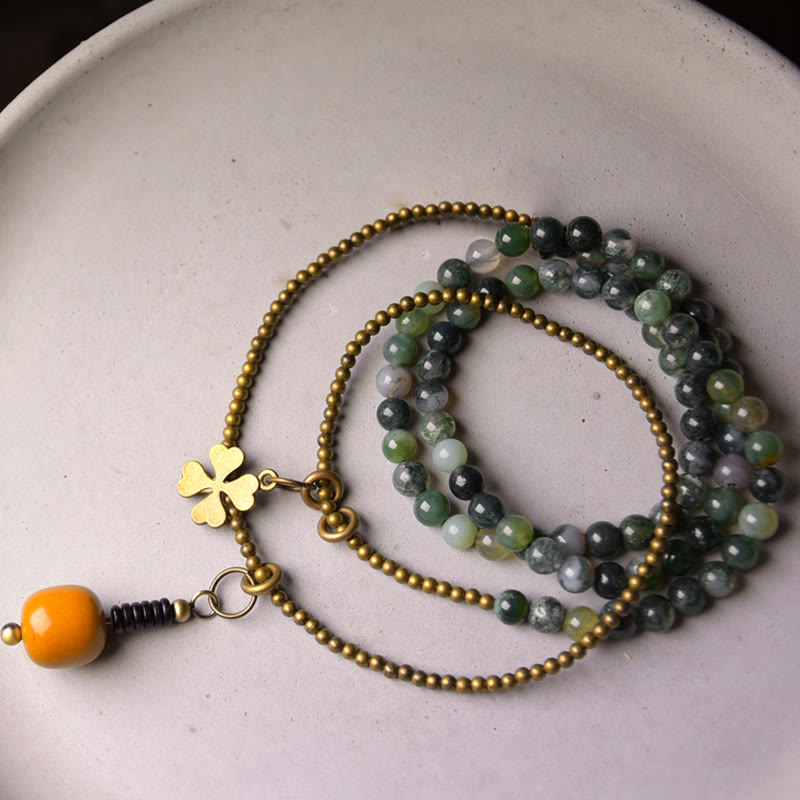 Armband Kupfer Achat Glück grüne Steine goldene Perlen Blütenanhänger